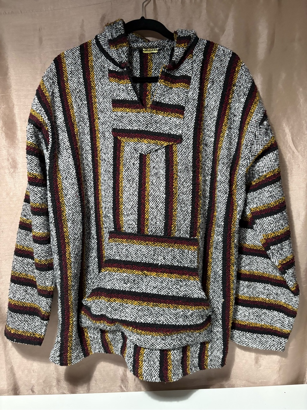 Classic Mexican Baja Hoodie Sweater Pullover Poncho Surf Hippie Unisex - LARGE